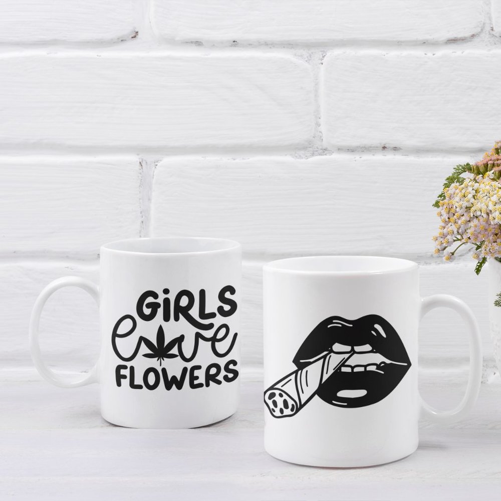 Girls Love flowers, Cannabis coffee mug, Stoner cup.